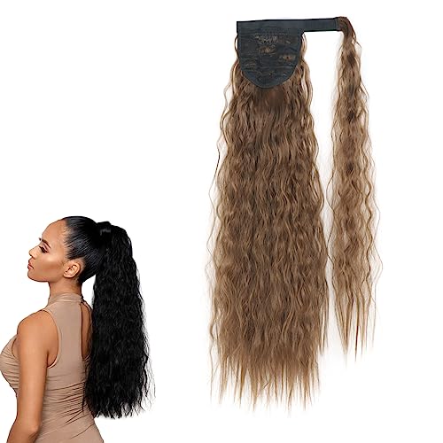 prinfantasy Zopf Pferdeschwanz Haare Extensions Lang Wellig Lockig Clip in Ponytail Synthetik Haarzopf Haarverlängerung Haarteil für Damen Braun, MW058 von prinfantasy