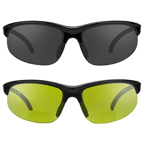 Prosportsunglasses Semi Randlos Blau Blocker Hd-Vision-Bifocal Sonnenbrillen (3,00) Herren Smoke + Yellow Combo von proSPORT