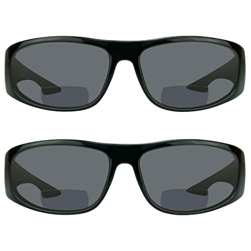 proSPORT Bifokal Sonnenbrille Leser Herren Damen Sportlich Umlaufender Vollrahmen mit nahezu unsichtbarer Leselinie, 2 Paar schwarz, Large von proSPORT