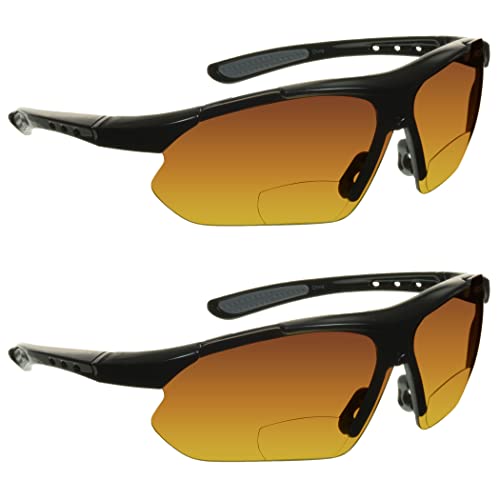 proSPORT Bifokale Sonnenbrille für Herren und Damen, HD, bernsteinfarbene Linse, halbrundlos, Wrap-Around-Golf-Fahren, 2 Paar schwarzer Rahmen, Large proSPORT Bifokale Sonnenbrille für Herren und Damen, HD, bernsteinfarbene Linse, halbrundlos, Wrap-Around-Golf-Fahren, 2 Paar schwarzer Rahmen, Large von proSPORT