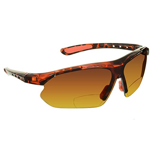 proSPORT Bifokale Sonnenbrille für Herren und Damen, HD, bernsteinfarbene Linse, halbrundlos, Wrap-Around-Golf-Fahren, Schildpatt/Braun, Large von proSPORT