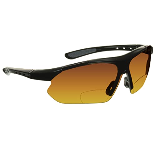 proSPORT Bifokale Sonnenbrille für Herren und Damen, HD, bernsteinfarbene Linse, halbrundlos, Wrap-Around-Golf-Fahren, Schwarzer Rahmen, Large von proSPORT