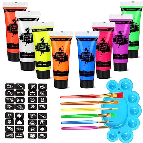 Proamate Neon Face Paints Glow In Dark Face Body Painting Kit Gesichtsbemalung für Kinder Erwachsene UV-Gesichtsbemalung für Geburtstag Party Karneval, Halloween (10 ML) von proamate