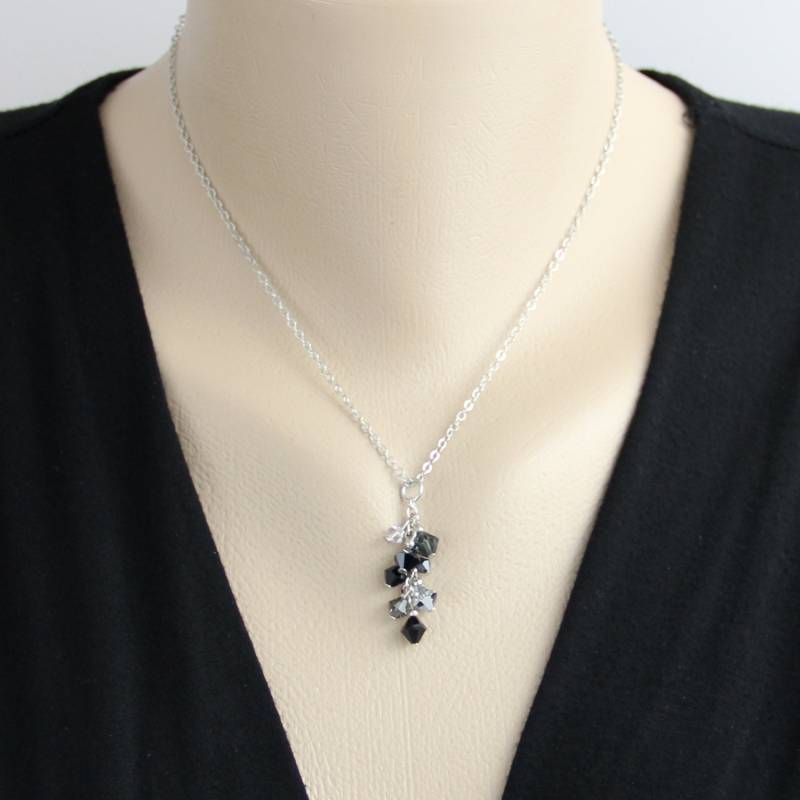 Black Crystal Cluster - Silber Schwarz Grau Swarovski Kristall Anhänger Kette Halskette Dunkelgrau Metallic von productsof47