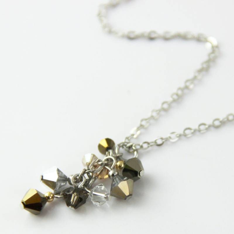Bronze Silber Kristall Cluster - Braun Gold Swarovski Anhänger An Halskette Mixed Metal Metallic Simple von productsof47