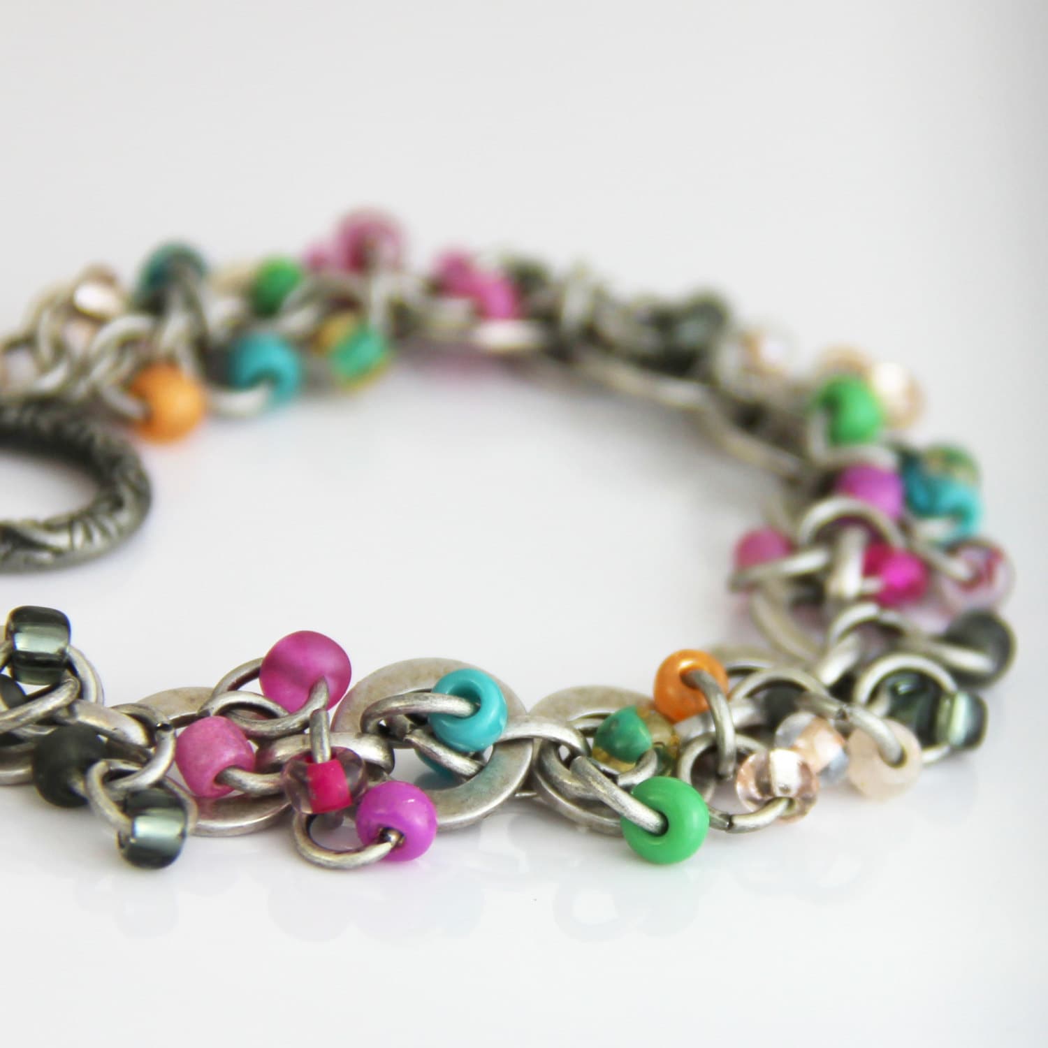 Clearance - Farbeimer Perlen Cluster Armband Bunt Grau Rosa Grün Pfirsich Petrol Antik Silber Fun Pastell Multi Color von productsof47