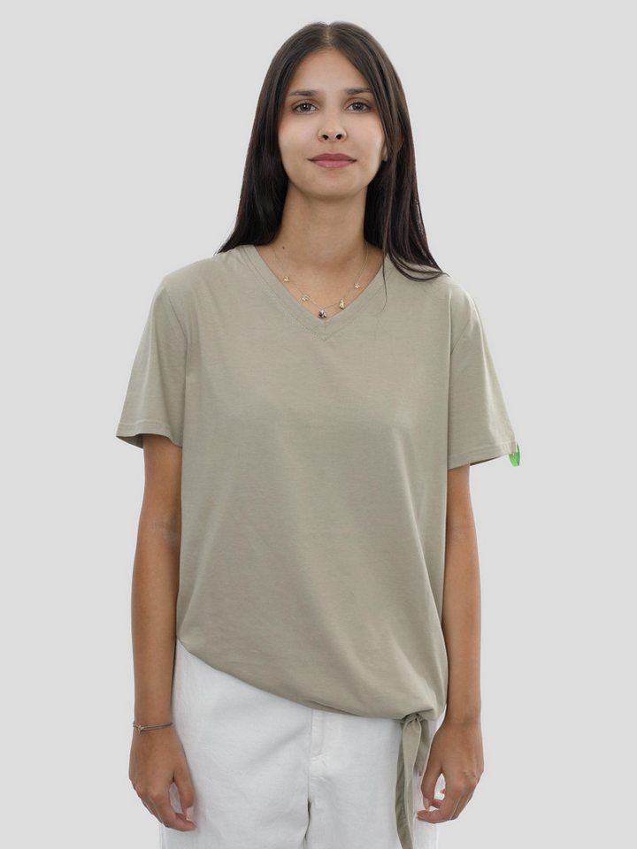 project eleven T-Shirt P11 T-Shirt mit Saumschleifen und V-Neck in Olive von project eleven