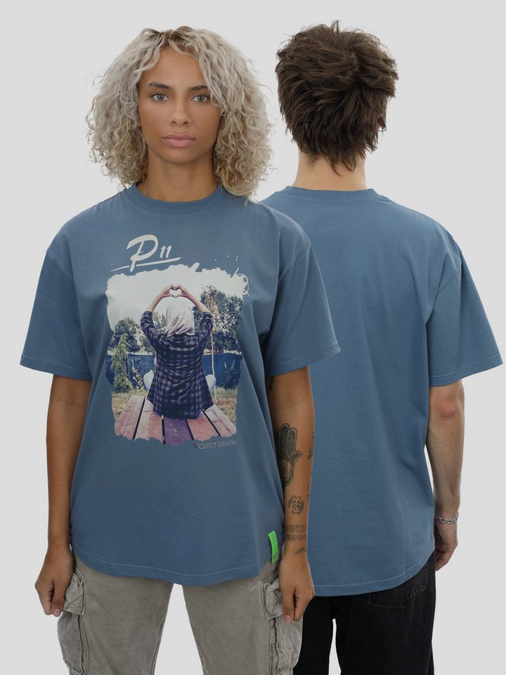 project eleven T-Shirt T-Shirt Oversize Unisex Herz Print in Blau von project eleven