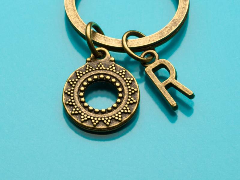 Alten Kreis Keychain, Bronze-Circle-Schlüsselanhänger, Granulierung, Anfängliche Personalisierte Benutzerdefinierte Keychain Charme 530 von promisemeeverything2