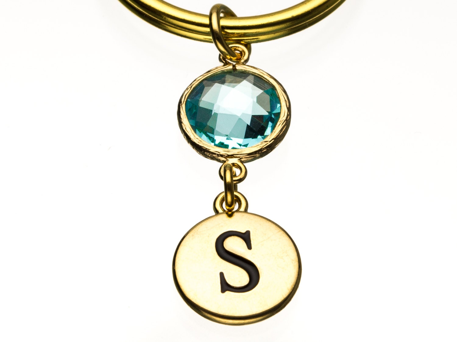 Aquamarin Crystal Gem Keychain, Gold Schlüsselring, Anfängliche Personalisierte Schlüsselanhänger, Benutzerdefinierte O1 von promisemeeverything2