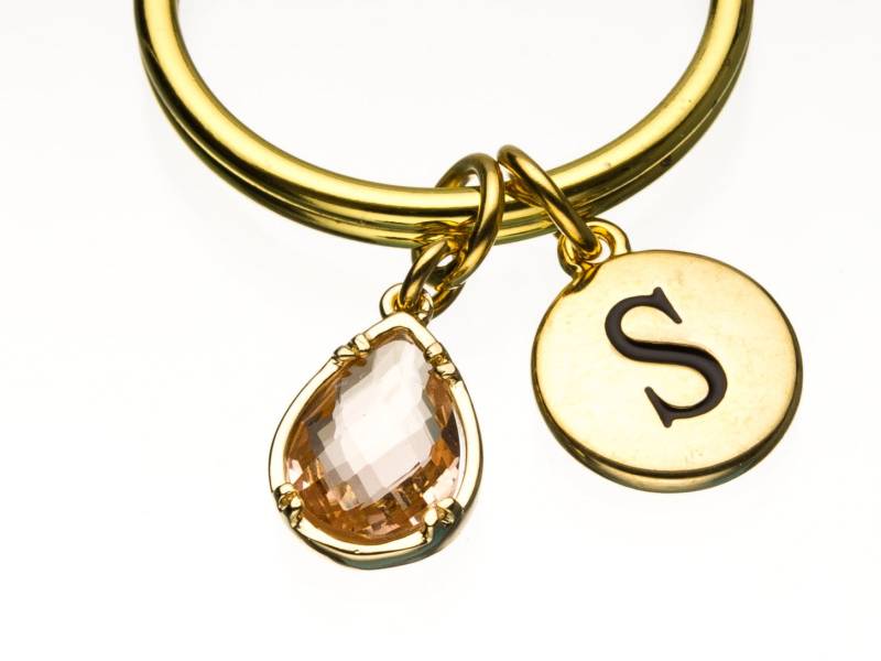 Champagner Pfirsich Crystal Gem Keychain, Gold Schlüsselring, Anfängliche Personalisierte Schlüsselanhänger, Benutzerdefinierte F1 von promisemeeverything2