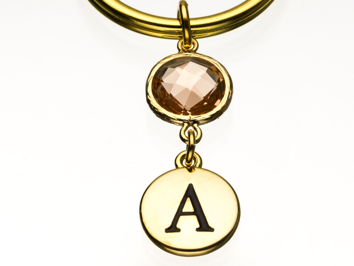 Champagner Pfirsich Crystal Gem Keychain, Gold Schlüsselring, Anfängliche Personalisierte Schlüsselanhänger, Benutzerdefinierte O1 von promisemeeverything2