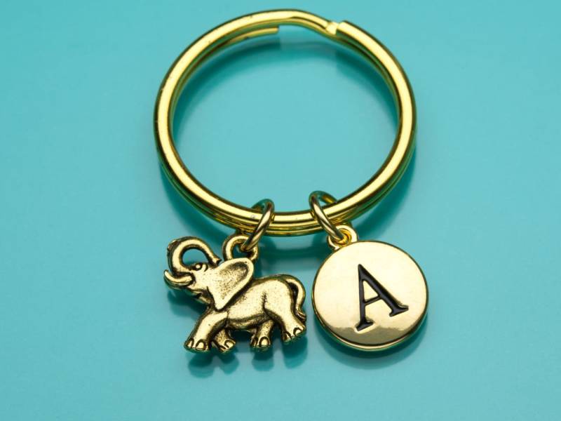 Elefant Keychain, Goldene Schlüsselanhänger, Dschungel-Tier, Anfängliche Personalisierte Benutzerdefinierte Charme 452 von promisemeeverything2