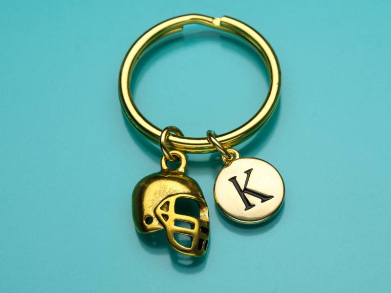 Fußball-Helm-Schlüsselbund, Gold Football Helm Schlüsselanhänger, Mannschaftssport, Erste Keychain, Personalisierte Schlüsselanhänger Charme 511 von promisemeeverything2