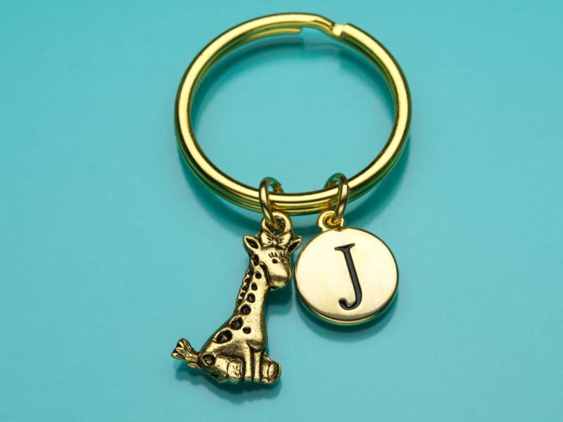Giraffe Schlüsselbund, Niedliche Goldschlüsselring, Erste Personalisierte Benutzerdefinierte Charm 670 von promisemeeverything2