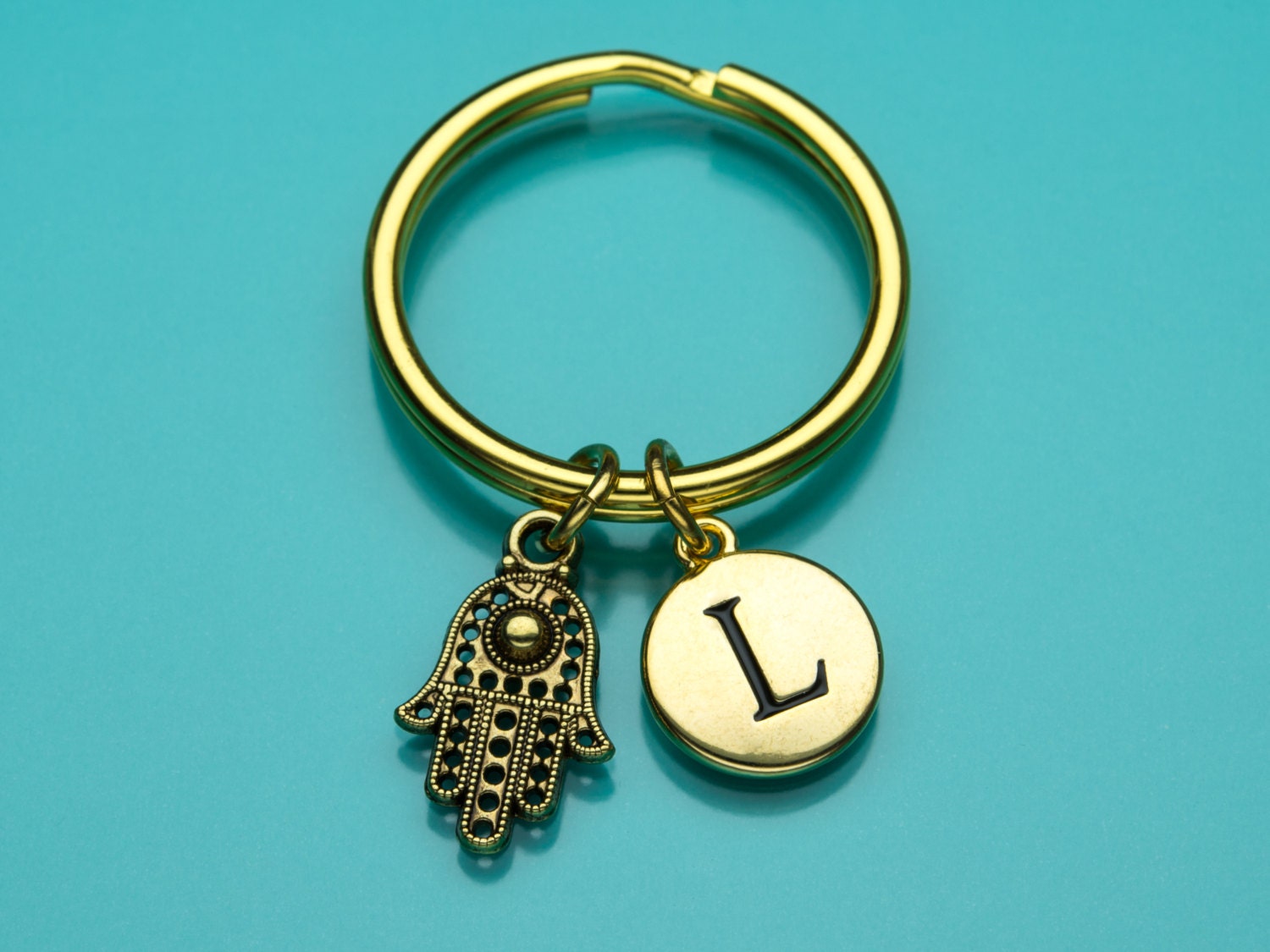 Hamsa Schlüsselbund, Gold Schlüsselring, Böser Blick, Fatimas Hand, Erste Personalisierte Benutzerdefinierte Charm 521 von promisemeeverything2