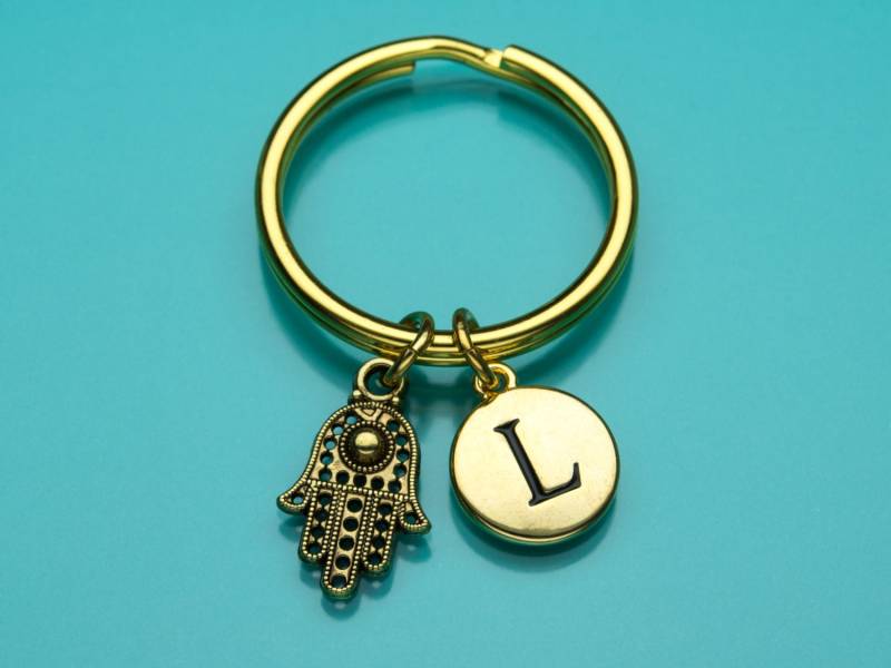 Hamsa Schlüsselbund, Gold Schlüsselring, Böser Blick, Fatimas Hand, Erste Personalisierte Benutzerdefinierte Charm 521 von promisemeeverything2