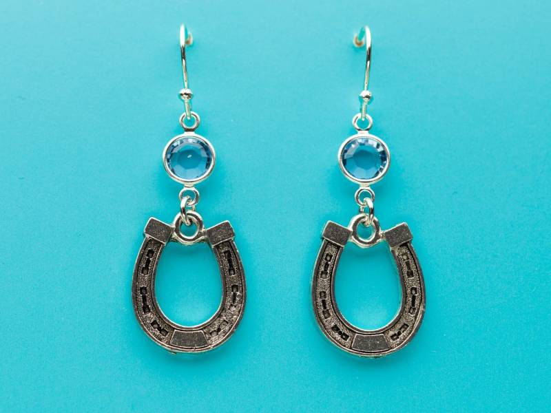 Hufeisen Ohrringe, Horse Shoe Glückssymbol, Aqua Crystal Ohrringe Baumeln, Geschenke Für Sie, 190 von promisemeeverything2