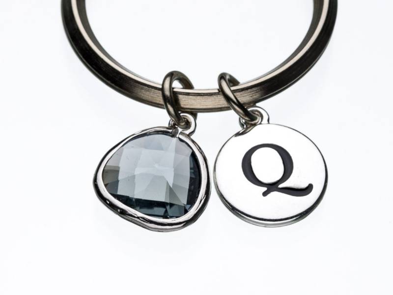 Kohle Crystal Gem Keychain, Graue Schlüsselring, Anfängliche Personalisierte Schlüsselanhänger, Benutzerdefinierte Charme A1 von promisemeeverything2