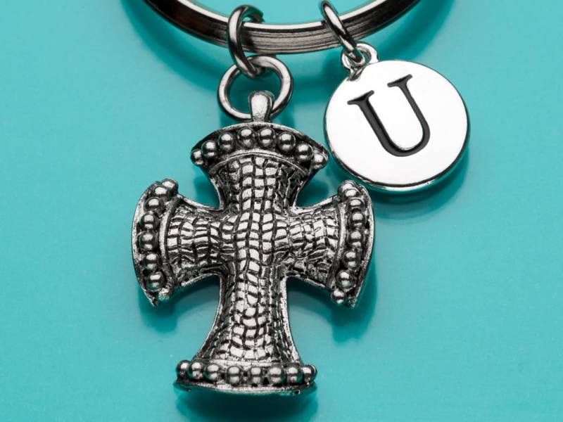 Kreuz Keychain, Anhänger, Mit Wulstige Kanten, Religiöse, Anfängliche Personalisierte Schlüsselanhänger, Benutzerdefinierte Charme, 90 von promisemeeverything2