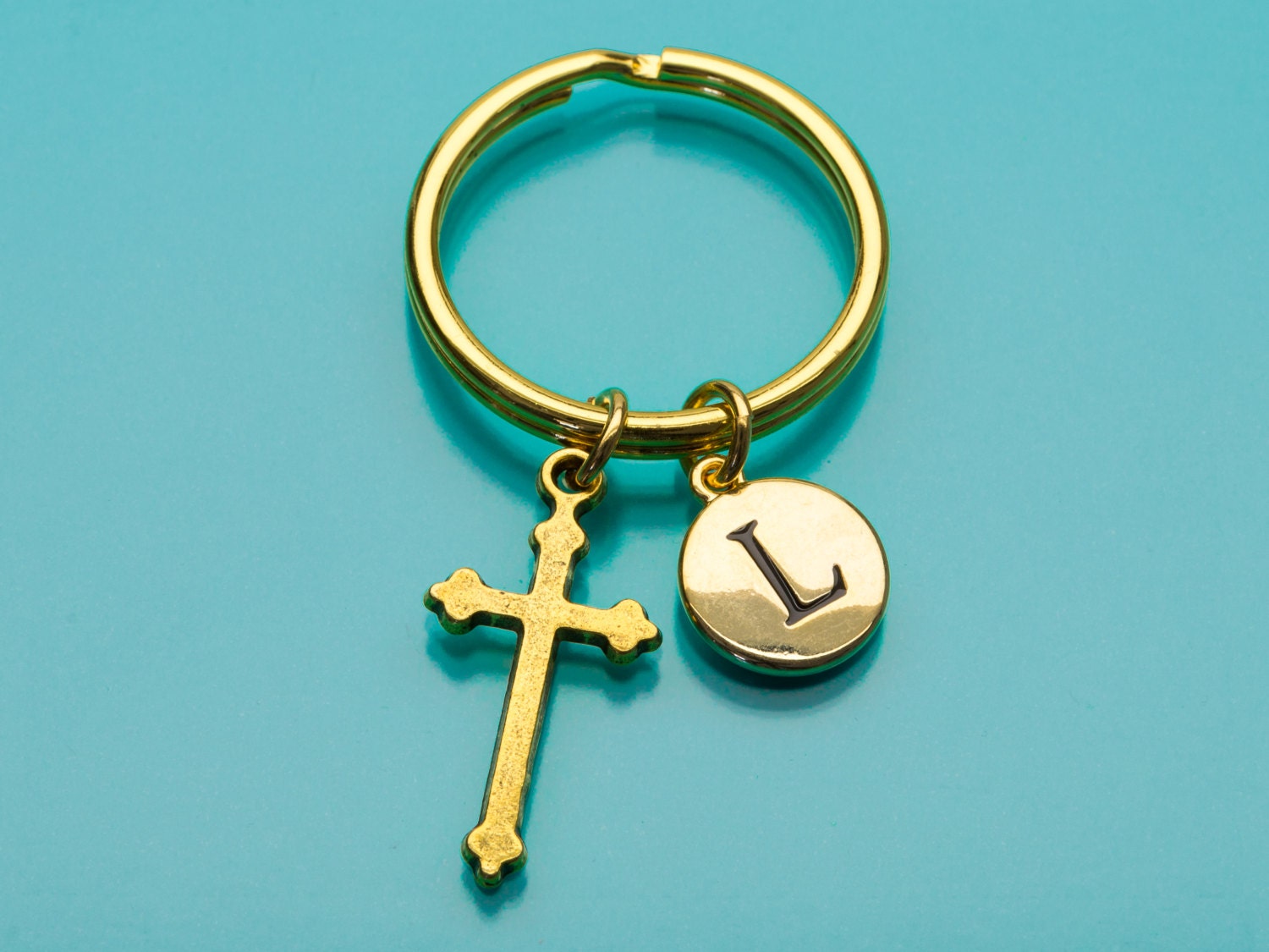 Kreuz Keychain Personalisierte Gold Cross Schlüsselanhänger, Religiöses Symbol, Anfängliche Keychain, Benutzerdefinierte Charme 502 von promisemeeverything2