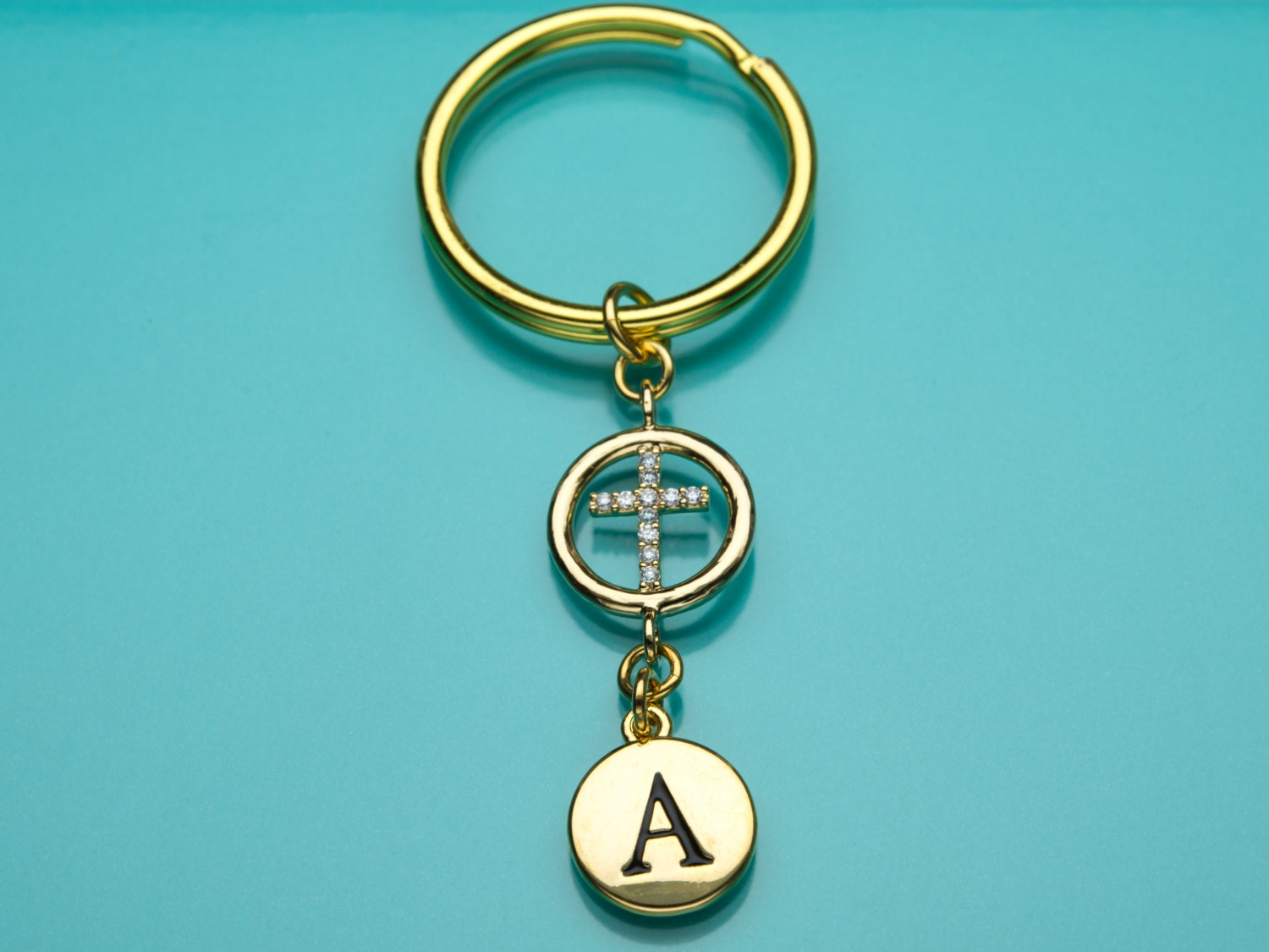 Kreuz Keychain Personalisierte Gold Cz Cross Schlüsselring, Religiöses Symbol, Anfängliche Keychain, Benutzerdefinierte Charme 487 von promisemeeverything2