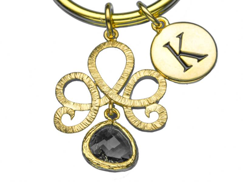 Kronleuchter Schlüsselanhänger, Schlüsselanhänger Gold Kronleuchter, Graue Crystal Gem Anfängliche Keychain, Personalisierte Benutzerdefinierte von promisemeeverything2