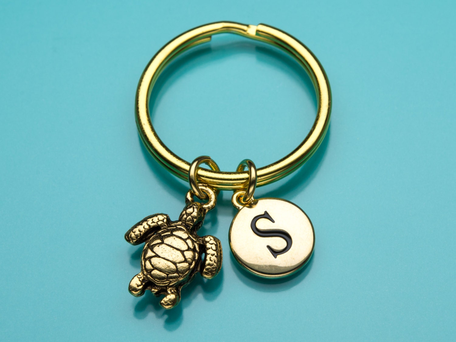 Meeresschildkröte Schlüsselbund, Gold Sea Turtle Schlüsselanhänger, Meer Kreatur, Anfängliche Keychain, Personalisierte Benutzerdefinierte von promisemeeverything2