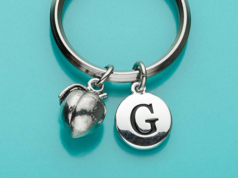Pfirsich-Schlüsselanhänger, Schlüsselring Pfirsich, Anfängliche Keychain, Personalisierte Schlüsselanhänger, Benutzerdefinierte Charme Obst, 274 von promisemeeverything2