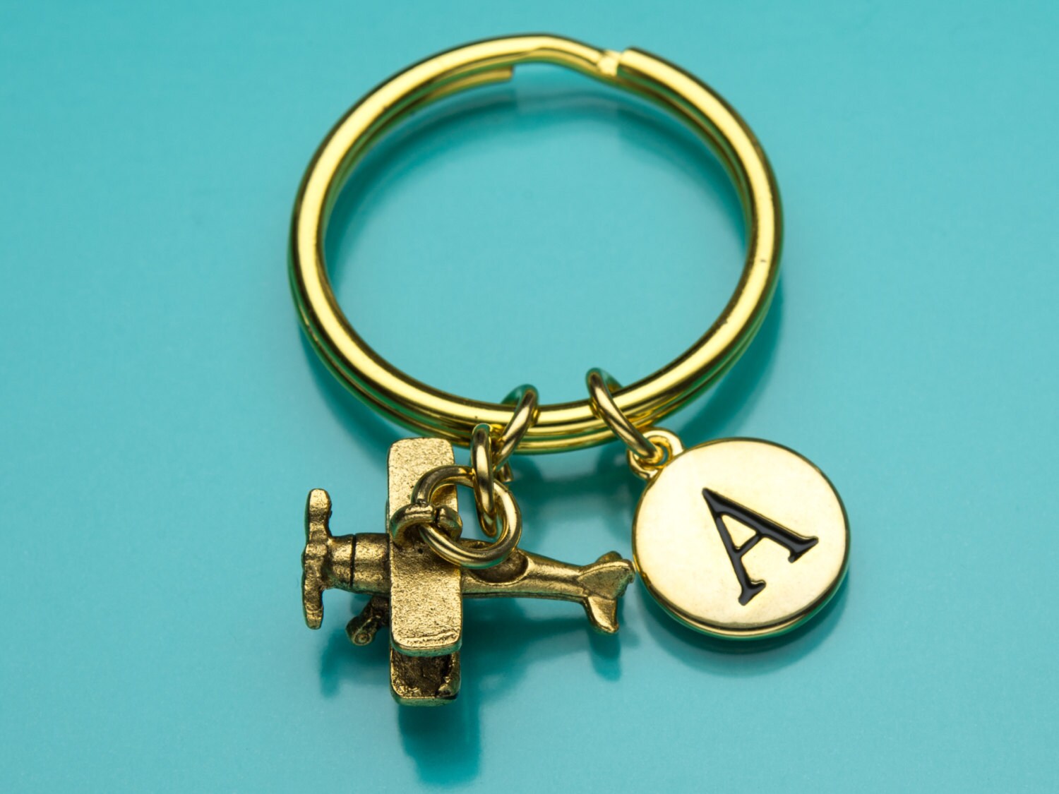 Propeller Flugzeug Schlüsselbund, Schlüsselanhänger Gold Propeller-Flugzeug, Doppeldecker, Anfängliche Keychain, Personalisierte von promisemeeverything2