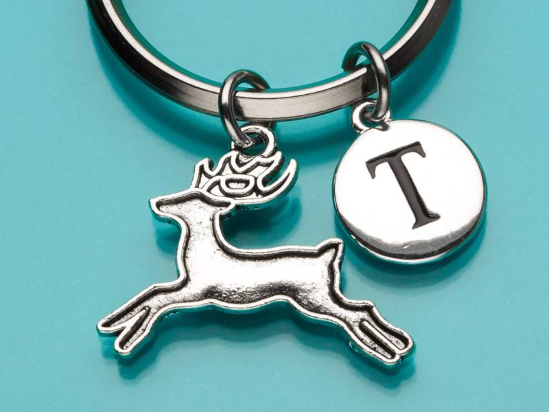 Rentier-Schlüsselbund, Niedliche Rentier-Schlüsselanhänger, Rentier Weihnachtsgeschenk, Anfängliche Schlüsselbund, Personalisierte von promisemeeverything2