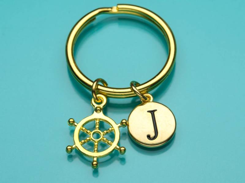 Ruder Schlüsselanhänger, Schlüsselring Gold Helm, Schiff Rad Charme, Anfängliche Keychain, Boot Charme Personalisierte 499 von promisemeeverything2