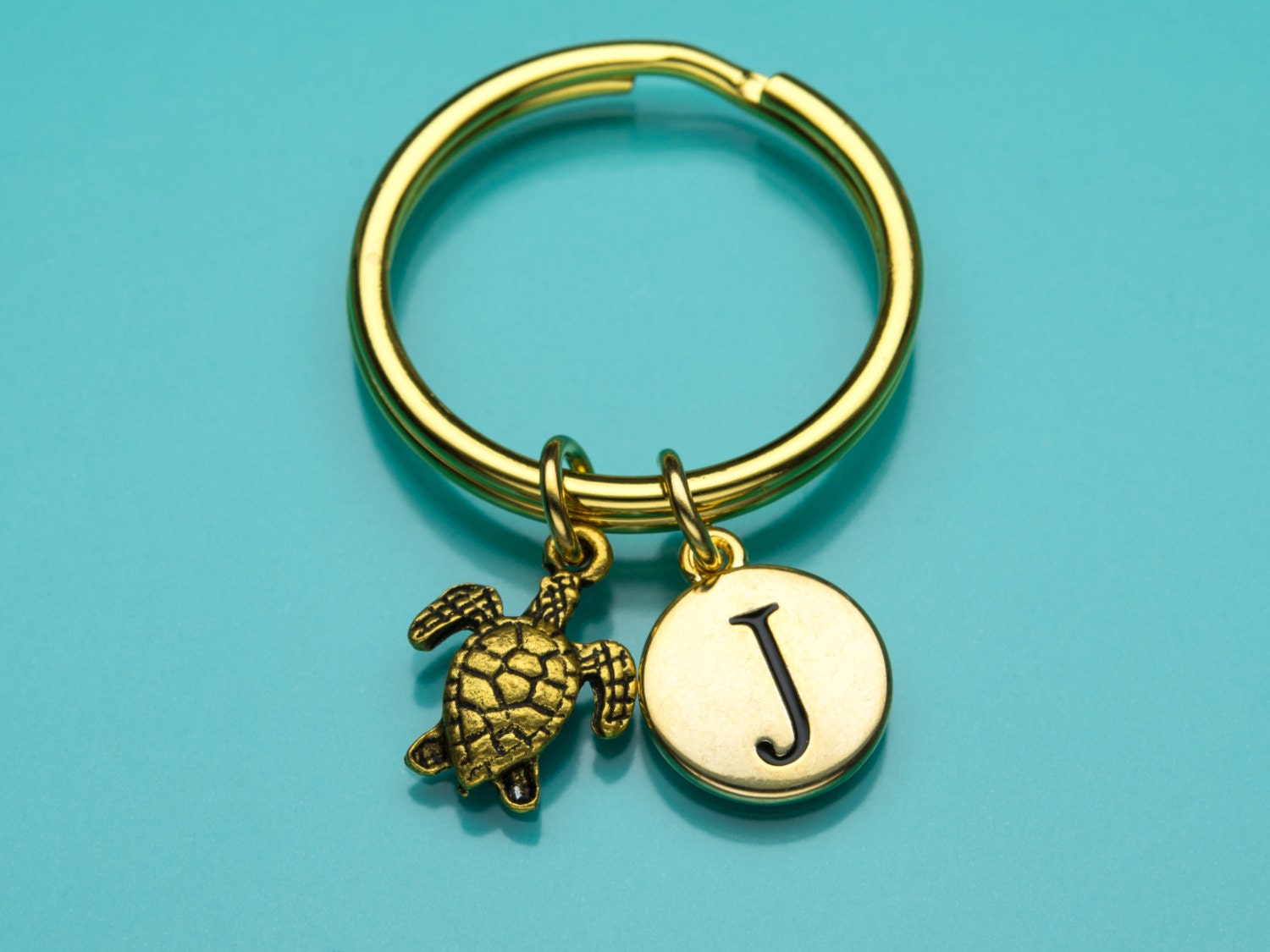 Schildkröte-Schlüsselbund, Goldene Schildkröte Schlüsselanhänger, Kleines Meer Kreatur, Anfängliche Keychain, Personalisierte von promisemeeverything2