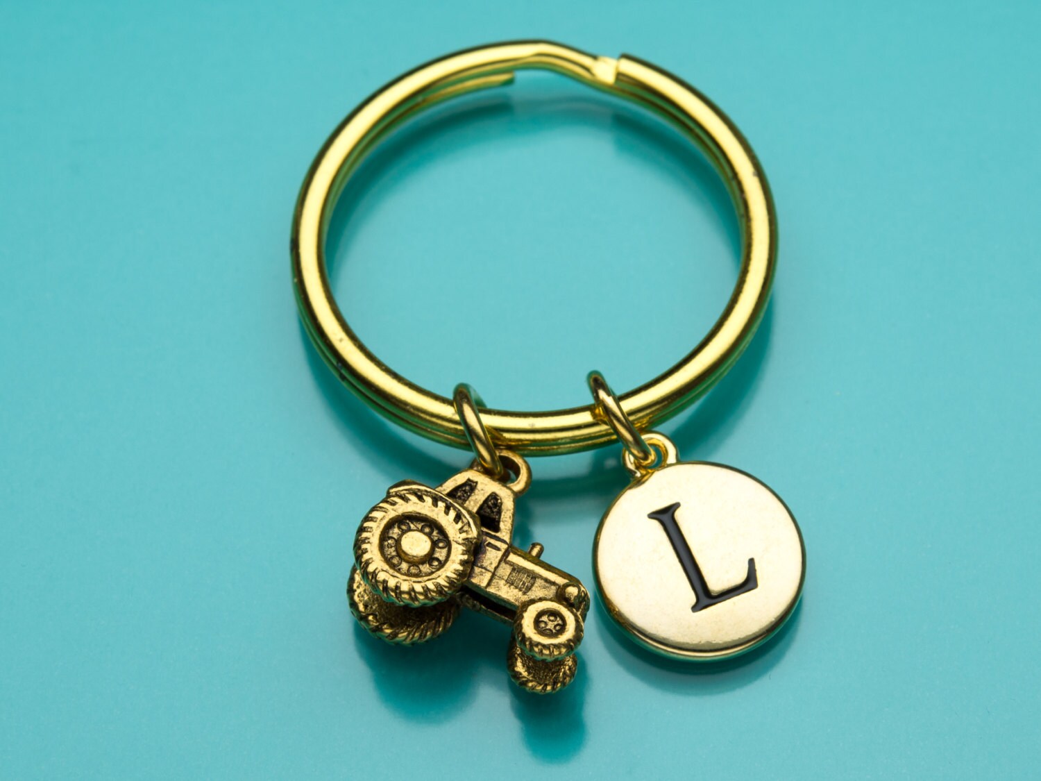 Traktor Schlüsselanhänger, Schlüsselring Gold Traktor, Farm Equipment, Bäuerlichen Charme, Anfängliche Keychain, Personalisierte von promisemeeverything2