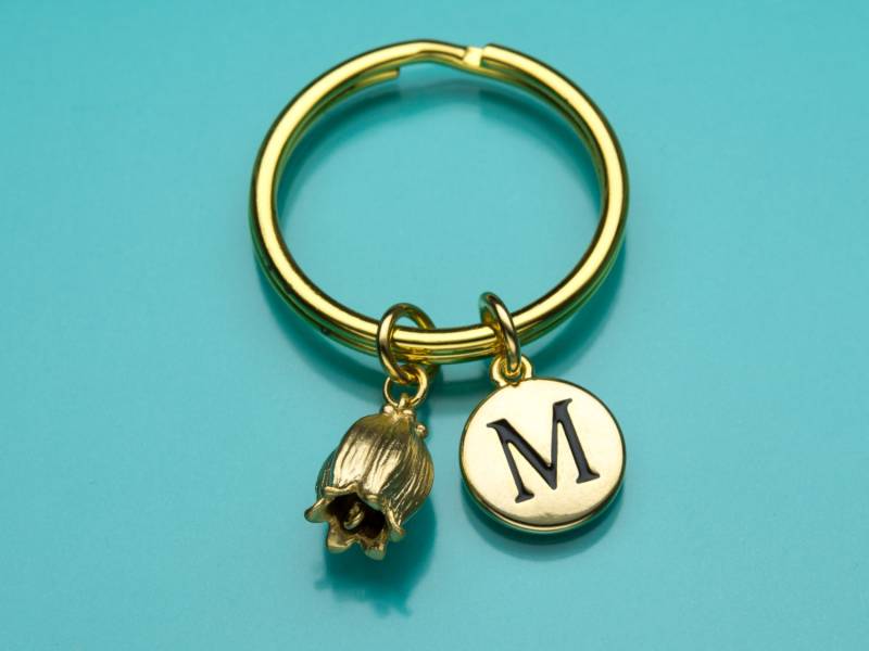 Tulpe Schlüsselbund, Schlüsselanhänger Goldene Tulpe, Blume Keychain, Anfängliche Personalisierte Schlüsselanhänger, Benutzerdefinierte Charme 485 von promisemeeverything2