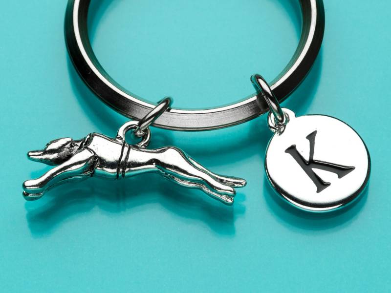 Windhund Schlüsselanhänger, Schlüsselring Greyhound, Racing Hund Charme, Anfängliche Keychain, Personalisierte Benutzerdefinierte 170 von promisemeeverything2
