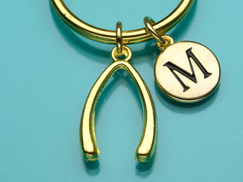 Wishbone Schlüsselanhänger, Gold Querlenker Viel Glück Charme, Erste Personalisierte Benutzerdefinierte Charm 733 von promisemeeverything2