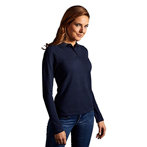 Heavy Langarm-Poloshirt Damen, Marineblau, L von Promodoro