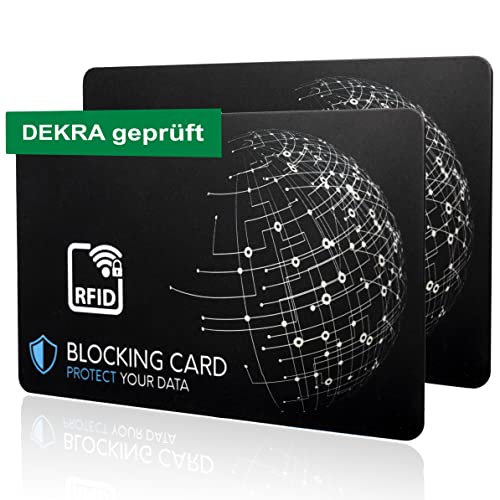 DEKRA geprüfte RFID Blocker Karte I Neuste E-Field Störsender-Technologie - zum Schutz vor Datendiebstahl I extra dünne Karte mit 0,8 mm für jede Geldbörse I Kartenschutz I NFC Schutz (2er Set) von protect your data