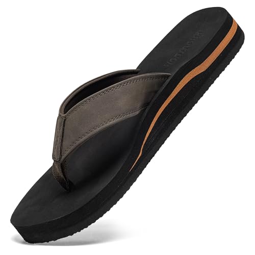 proutdor Breiter Flip-Flop für Herren mit orthopädischer Fußgewölbeunterstützung, athletische Slide-Sandalen für Herren, weiches gepolstertes Fußbett, Coffee Black, 48 EU von proutdor