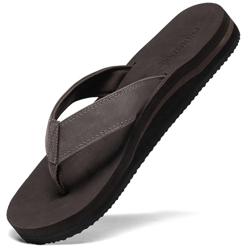 proutdor Breiter Flip-Flop für Herren mit orthopädischer Fußgewölbeunterstützung, athletische Slide-Sandalen für Herren, weiches gepolstertes Fußbett, Kaffee, 48 EU von proutdor