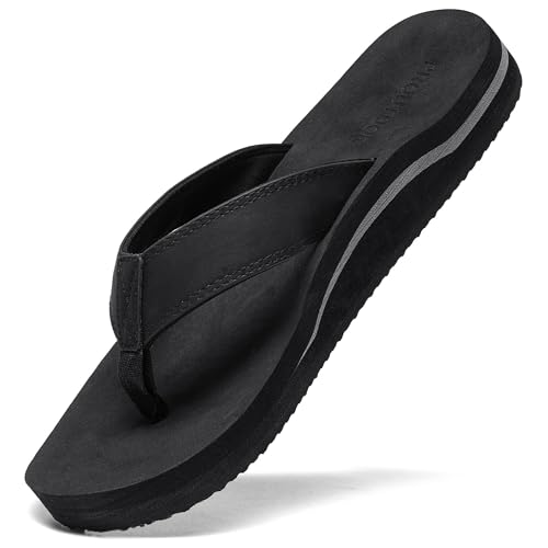 proutdor Breiter Flip-Flop für Herren mit orthopädischer Fußgewölbeunterstützung, athletische Slide-Sandalen für Herren, weiches gepolstertes Fußbett, Schwarz2, 41 EU von proutdor