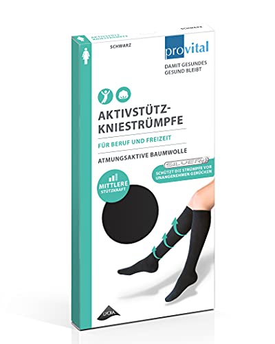 provital Damen Kniestrumpf Aktiv-Stützkniestrümpfe mit verstärkter Ferse und mittlerer Stützkraft 10-14 mmHG Kompression, Farben:black, Size:35-38 von provital