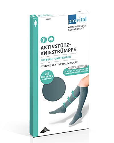 provital Damen Kniestrumpf Aktiv-Stützkniestrümpfe mit verstärkter Ferse und mittlerer Stützkraft 10-14 mmHG Kompression, Farben:grau, Size:35-38 von provital