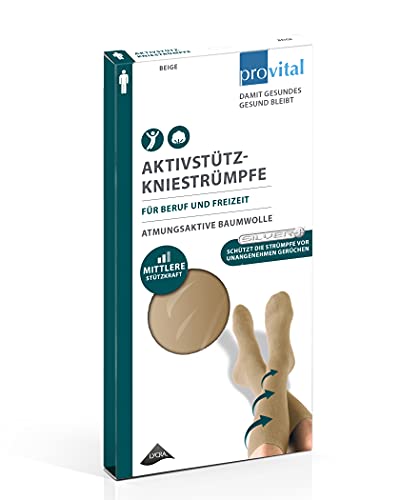 provital Herren Kniestrumpf Aktiv-Stützkniestrümpfe mit verstärkter Ferse und mittlerer Stützkraft 10-14 mmHG Kompression, Farben:beige, Size:43-46 von provital