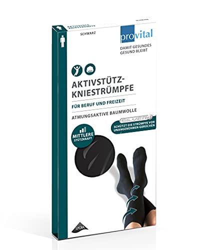 provital Herren Kniestrumpf Aktiv-Stützkniestrümpfe mit verstärkter Ferse und mittlerer Stützkraft 10-14 mmHG Kompression, Farben:black, Size:39-42 von provital