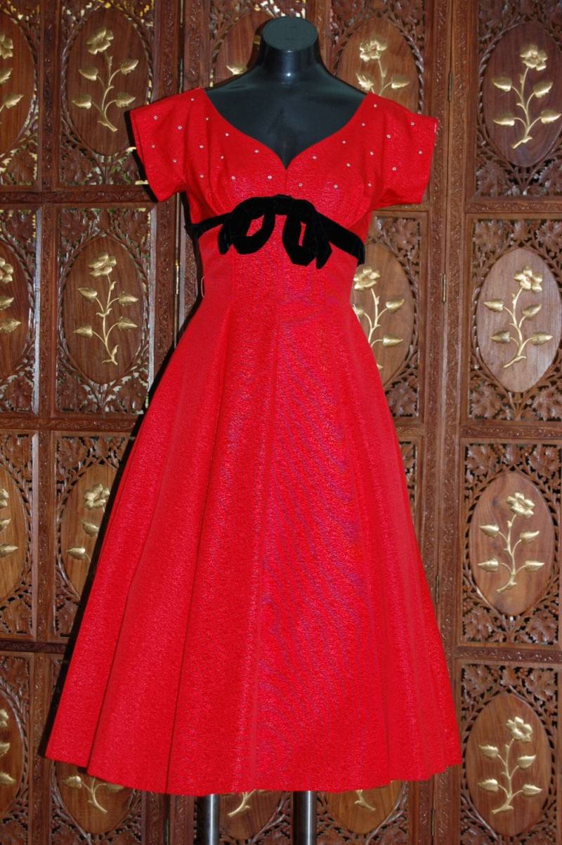 1950Er Jahre Rotes Moiré Taft Kleid Vintage Sweetheart Party Kleid von pspecial5