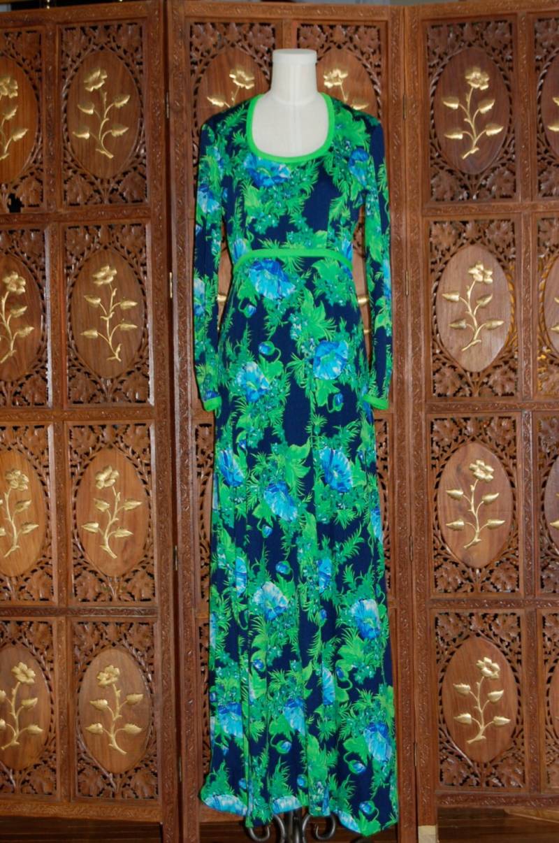 1970Er Jahre Floral Maxi Kleid - Peck & Vintage Poly Jersey Gr. 6 von pspecial5