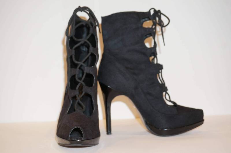 Anne Michelle Schwarze "Godess' Peep-Toe Schnürstiefel Stiletto Stiefel von pspecial5