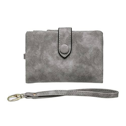 ptumcial Leder Brieftasche Geldbörsen Frauen Mode -Geldbeutel Kleiner Beutel Wechsel Brieftasche mit Lanyard für Damen graue Münzbaus und Beutel von ptumcial